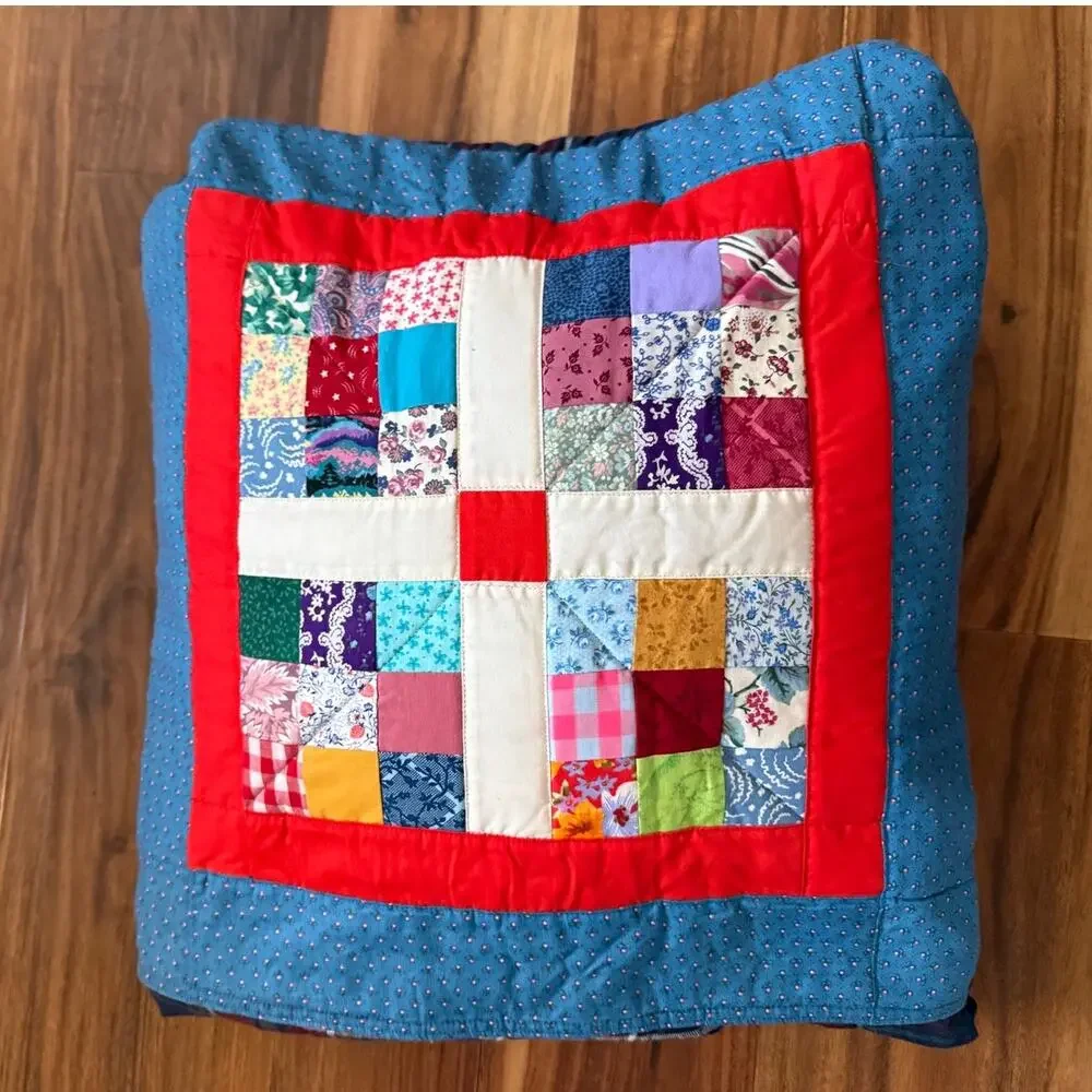 Vintage Hand-Stitched Patchwork Quilt / Quillow